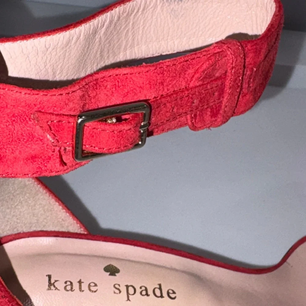 Suede Block Heel Ankle Strap Sandals Womens 6.5 Red Kate Spade